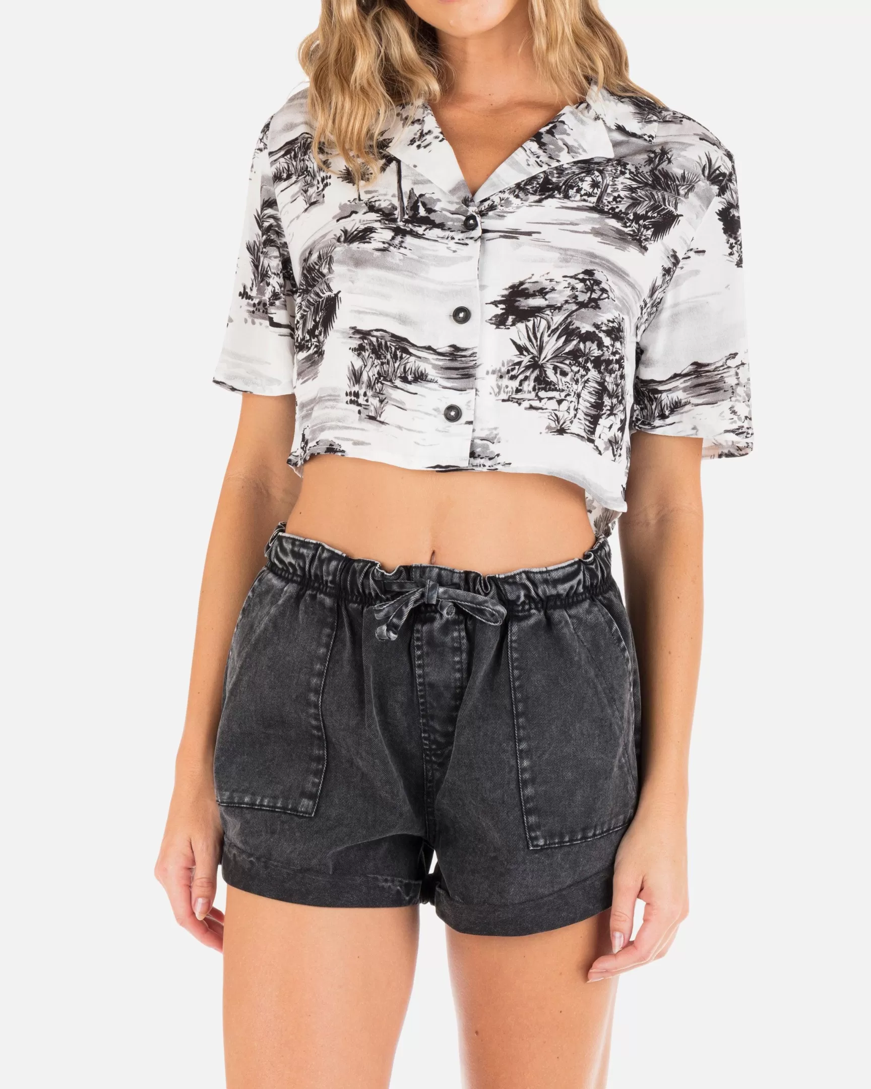 BEACH WALK CROP CAMP SHIRT*Hurley Cheap