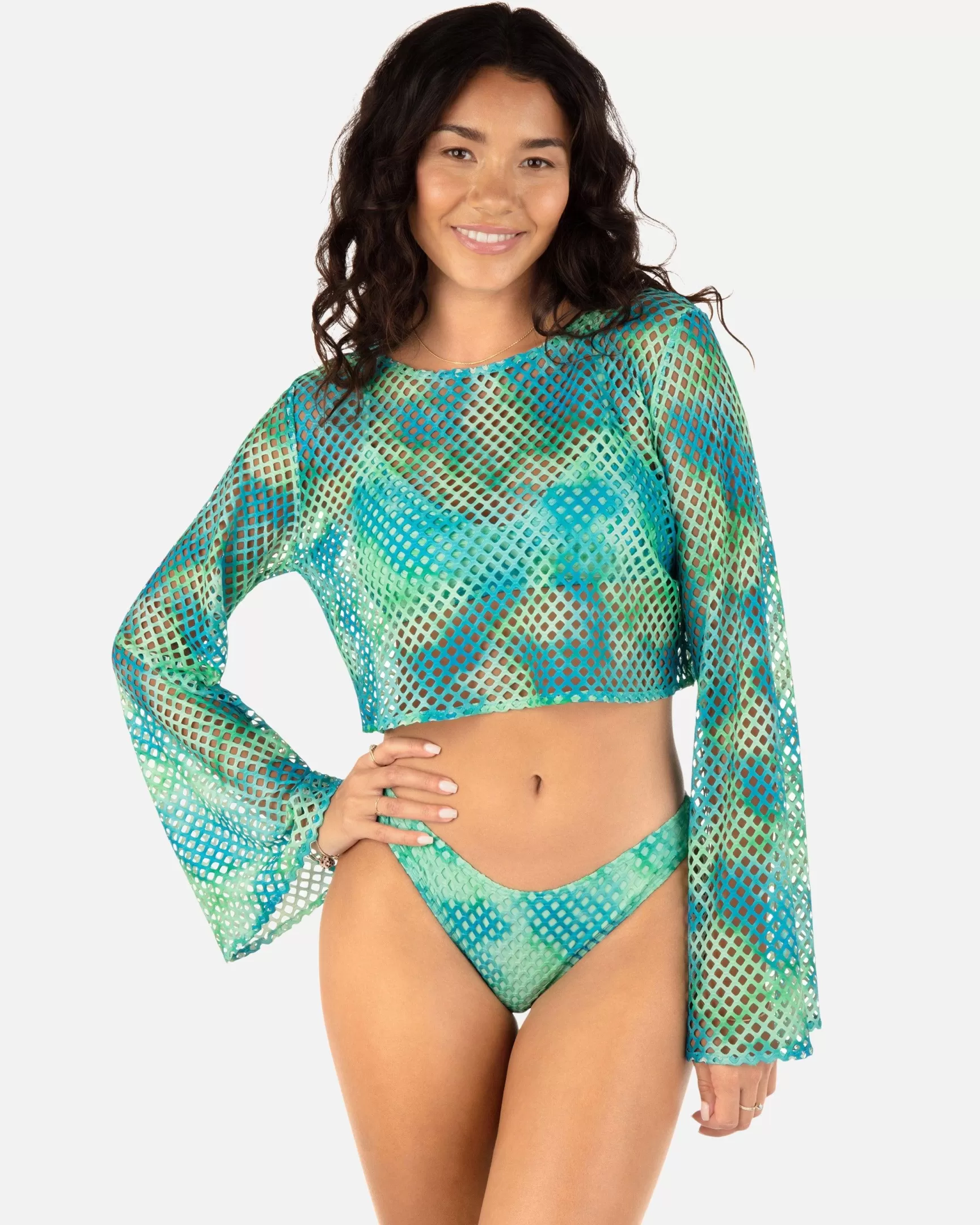 Color Wash Mesh Long Sleeve Crop Top*Hurley Discount