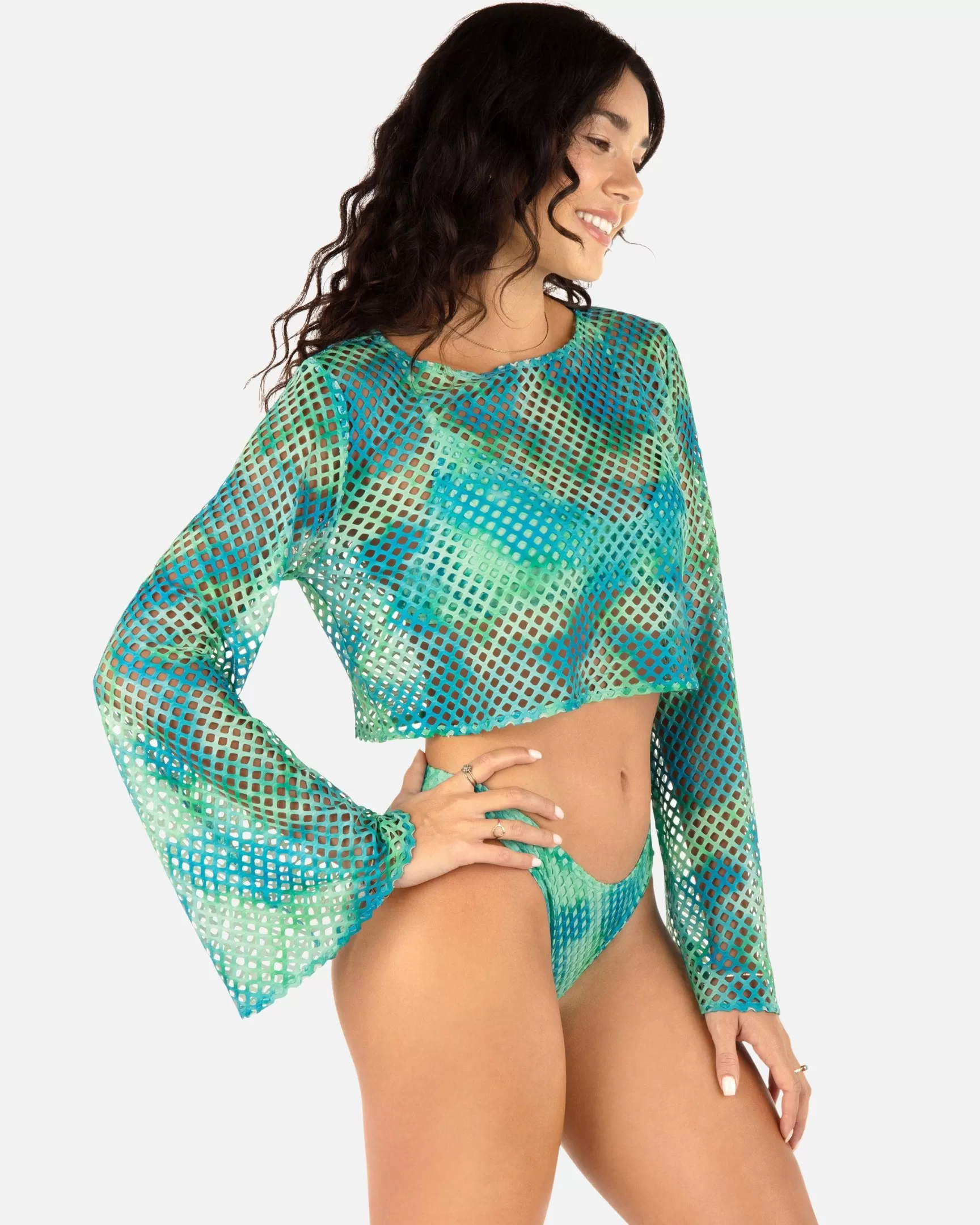 Color Wash Mesh Long Sleeve Crop Top*Hurley Discount